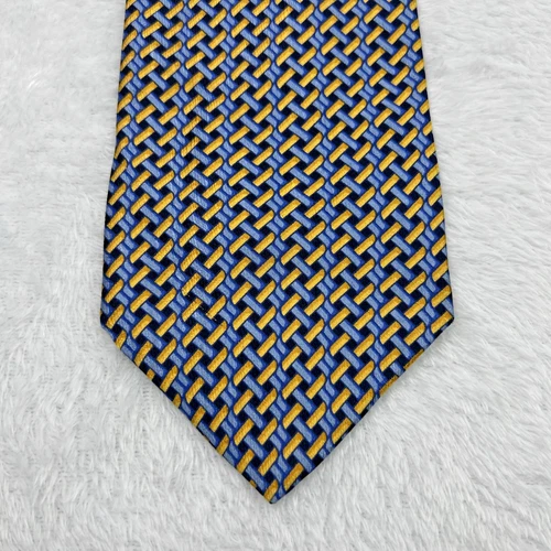 Bolgheri Blue Yellow Geometric Men’s Tie 3.75x58” Silk Made In Italy image 3