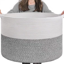 Large Storage Basket, 21.7'' x 13.8'' Cotton Rope Blanket Basket Living Room,...