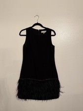 Tahari Arthur S. Levine Black Feather Trim Shift Dress Women's Petite 4P