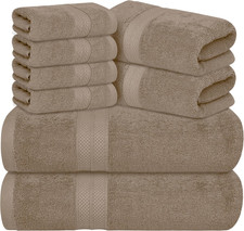 Luxury 8 Piece Beige Towels Set, 2 Bath Towels, 2 Hand Towels and 4 Washcloths,