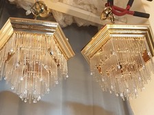 2 Stunning Italian Venini Murano Brass Crystal 4 Tier Hexagonal Chandeliers