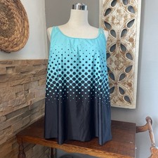 Blue and black polka dot, tankini top, open back, beachwear, boho