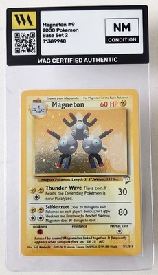 WAG Certified Nm Magneton 9/130 Base Set 2 Unlimited Holo Rare Pokémon Vintage 
