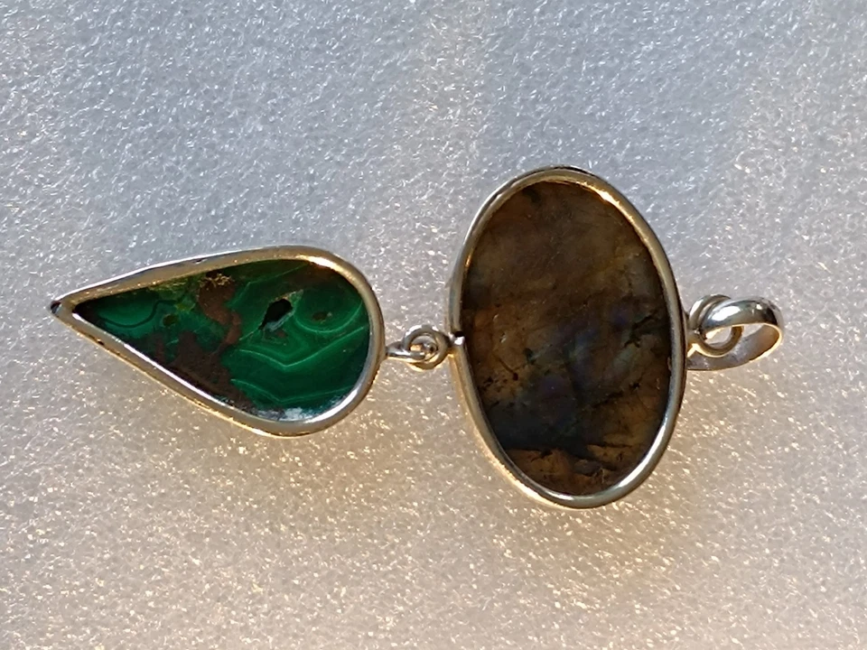 Labradorit Malachit Sterling Anhänger Heilstein - Bild 3 von 3