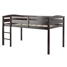 Giantex Twin Low Loft Bunk Junior Bed Bedroom Wooden Guard Rail Ladder Espresso