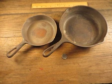 2 Old Vintage Cast Iron Skillets LODGE 5SK - 8" & Unmarked 3A - 6" - Unseasoned