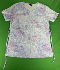 Medium Blue Pink Floral Barco Uniforms Scrub Shirt