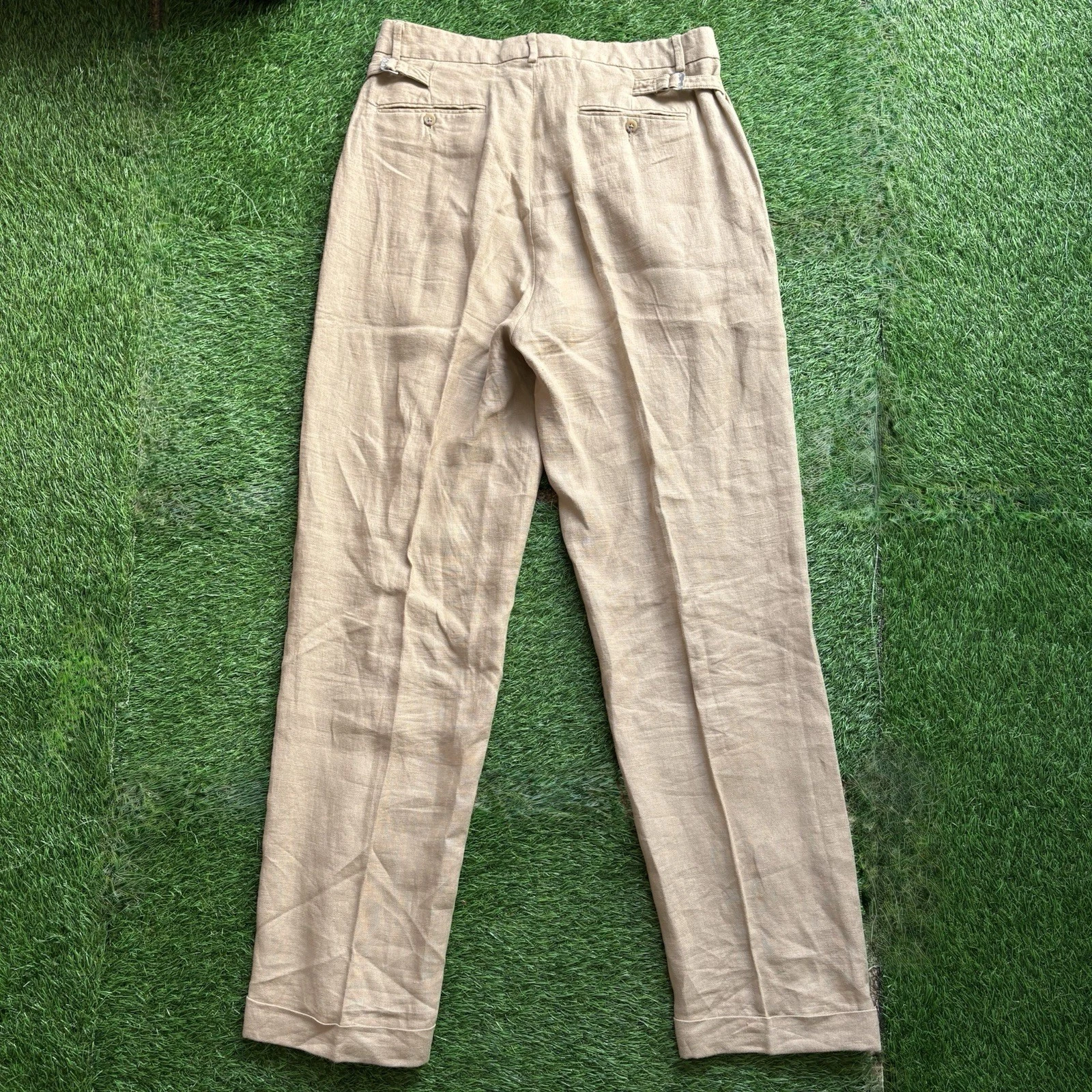 VTG 90s Polo Ralph Lauren 100% Linen Dress Pants Pleated Cuffed Mens 33x32 Beige image 8