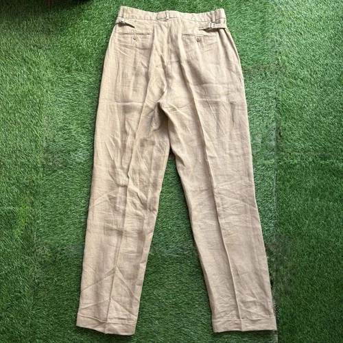 VTG 90s Polo Ralph Lauren 100% Linen Dress Pants Pleated Cuffed Mens 33x32 Beige image 8