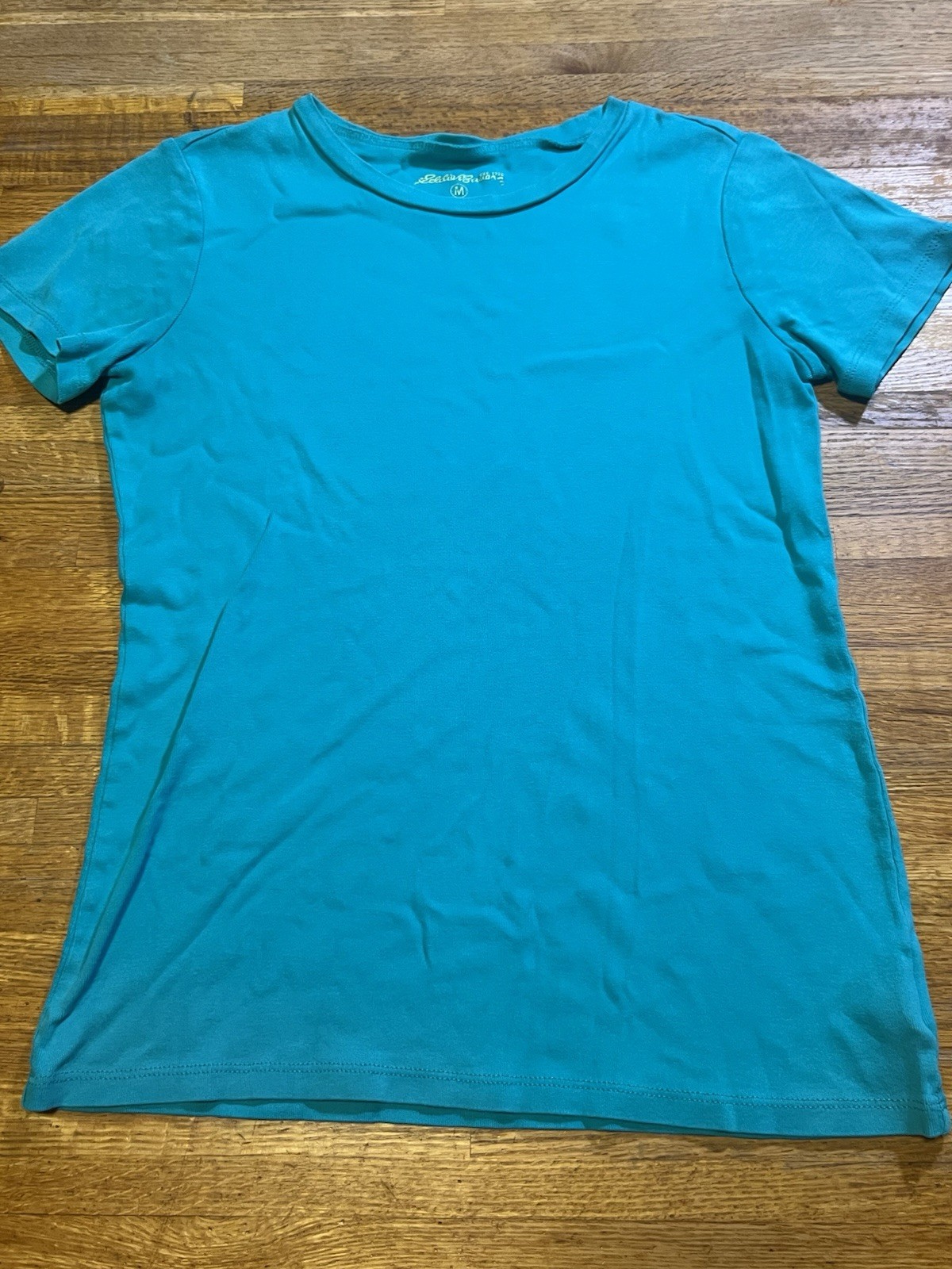 Eddie Bauer Women Medium Solid Turquoise Round Ne… - image 4