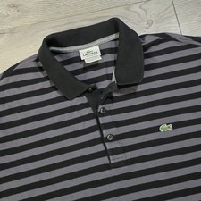 LACOSTE Men's XXL/ 7 Polo Pullover Short Sleeve Shirt Logo Striped Gray Black