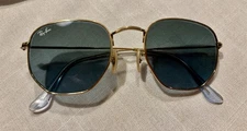 Ray-Ban Hexagonal Flat Sunglasses Gold Frame With Blue Lenses