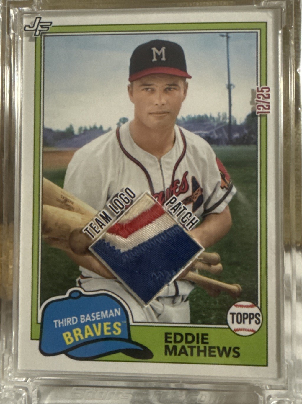 2018 Topps Archives Eddie Mathews (2022) Jersey Fusion game worn patch 