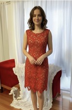 Gorgeous vintage 1990s lady in red lace dress great fit - size 12 UK 