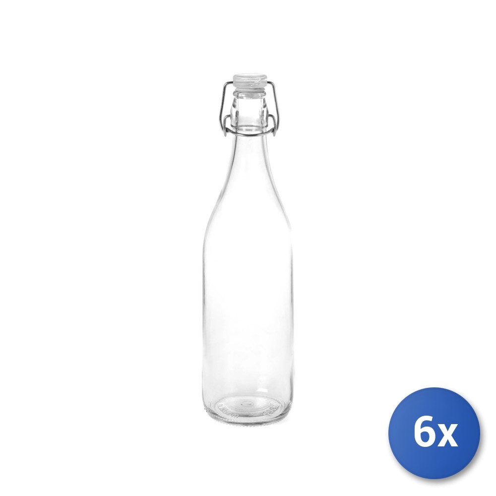 6X Smooth Glass Bottles With Mechanical Cap 1 L Made In Italy