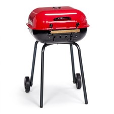 Americana The Swinger Portable Charcoal Grill, Outdoor BBQ with Wheels, Red