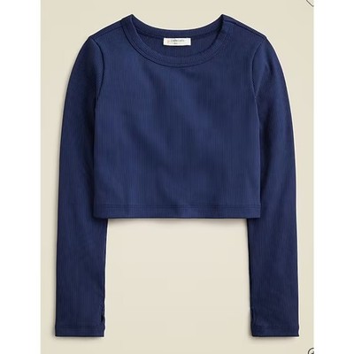 CREWCUTS Active J.Crew Navy Ribbed Cropped Long Sleeved girls shirt size 12-13