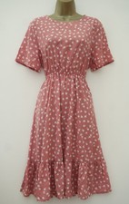 SHEIN PINK WHITE FLORAL TEA SUN DRESS SIZE L 12 14