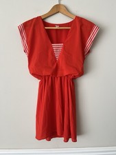 Forever 21 Red Nautical Mini Fit & Flare Dress Size Small