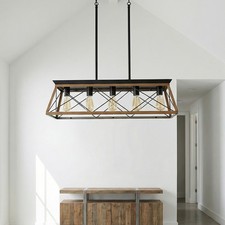 32'' Walnut Pendant 5 Light Rustic Farmhouse Chandelier LED Living Room Fixture