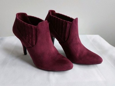 A.n.a Bambi Wine 3½'' Heel Booties Womens Size 7 Slip-on Faux Suede