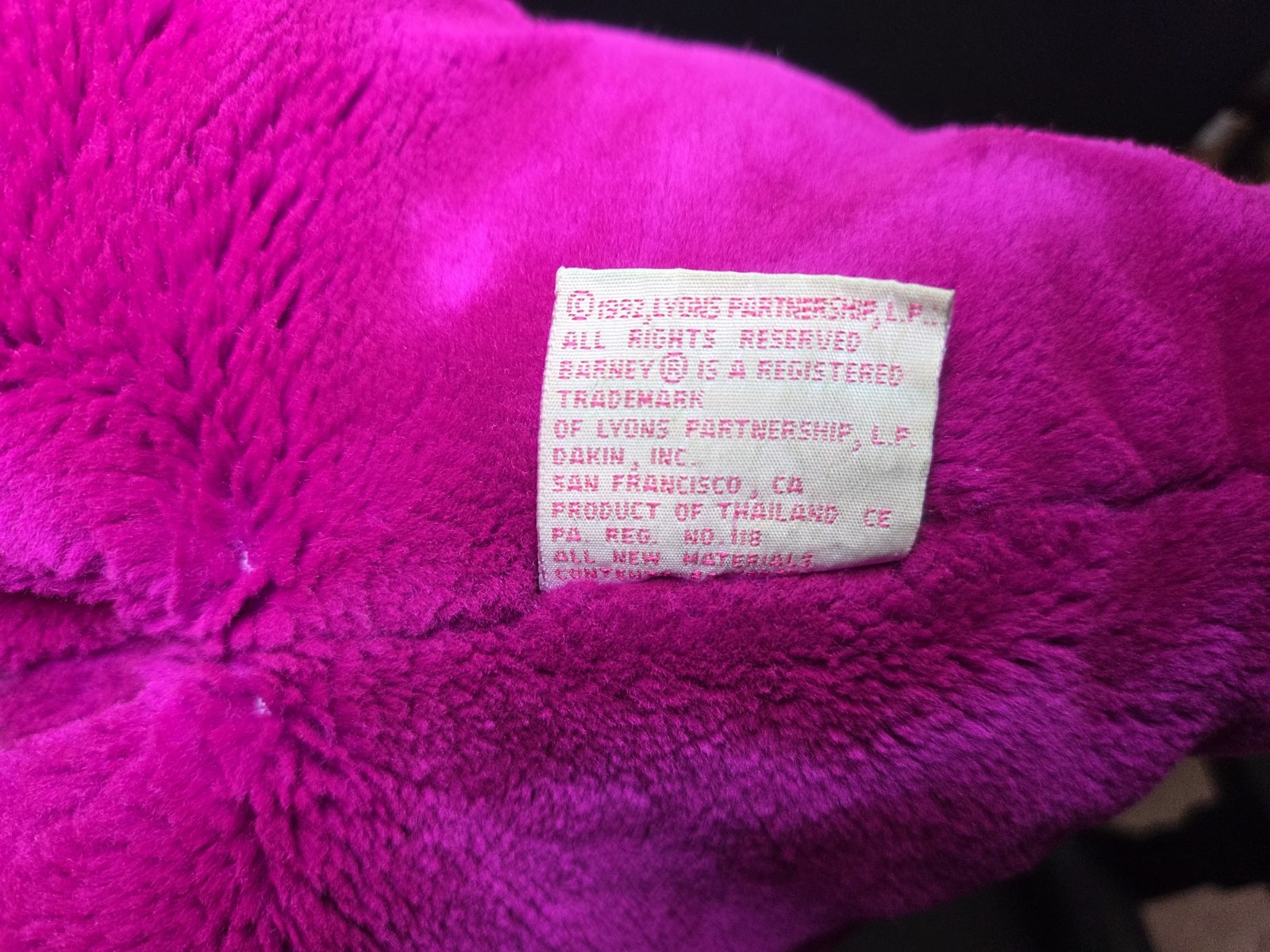 Vintage Barney The Purple Dinosaur Plush 20” Lyons Group Dakin Embroidered 1992