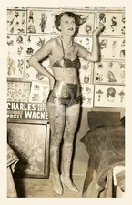 Charlie Wagner Tattoo Woman 1941 New York RPPC Photo Postcard Copy