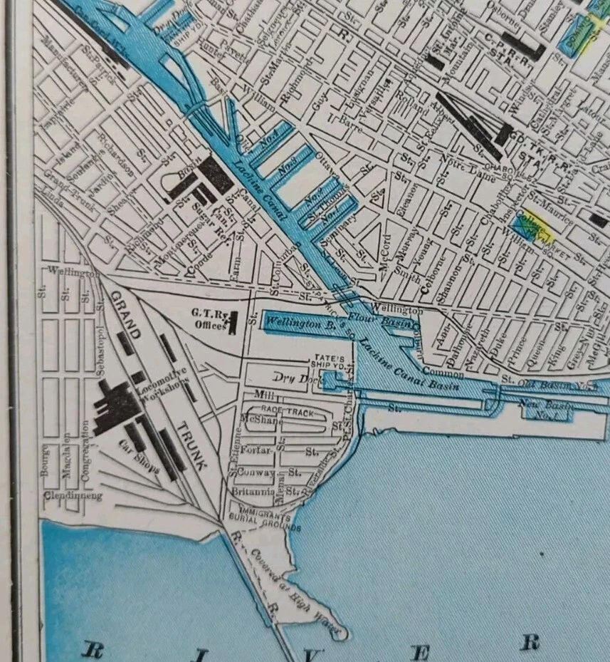Винтажная карта Монреаля Канады 1902 г. 14 x 11 дюймов ~ старая антикварная оригинальная VILLE-MARIE - Изображение 4 из 4