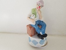 Clown Musical Porcelain Figurine Plays "Be A Clown" Wind Up Turns 9" Tall