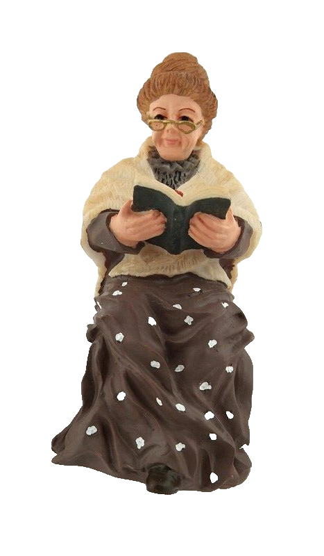 Dolls House Grandmother Sitting with Book Resin Person Miniature 1:12th Scale