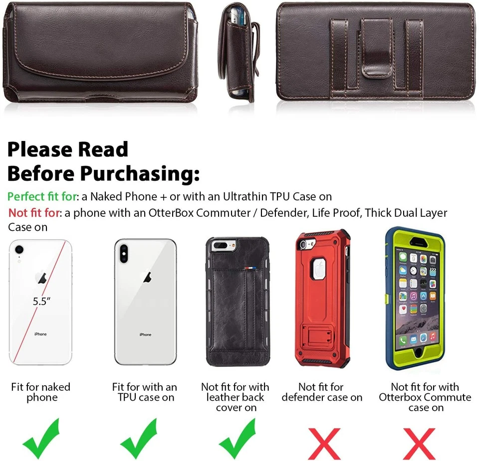 Horizontal Leather Belt Clip Case Carrying Holster Pouch For iPhone Samsung LG - Image 4 of 4