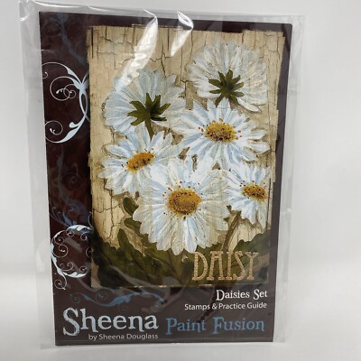 Sheena Douglass Paint Fusion Gänseblümchen Set Gummistempel Set & Übungsanleitung Neu