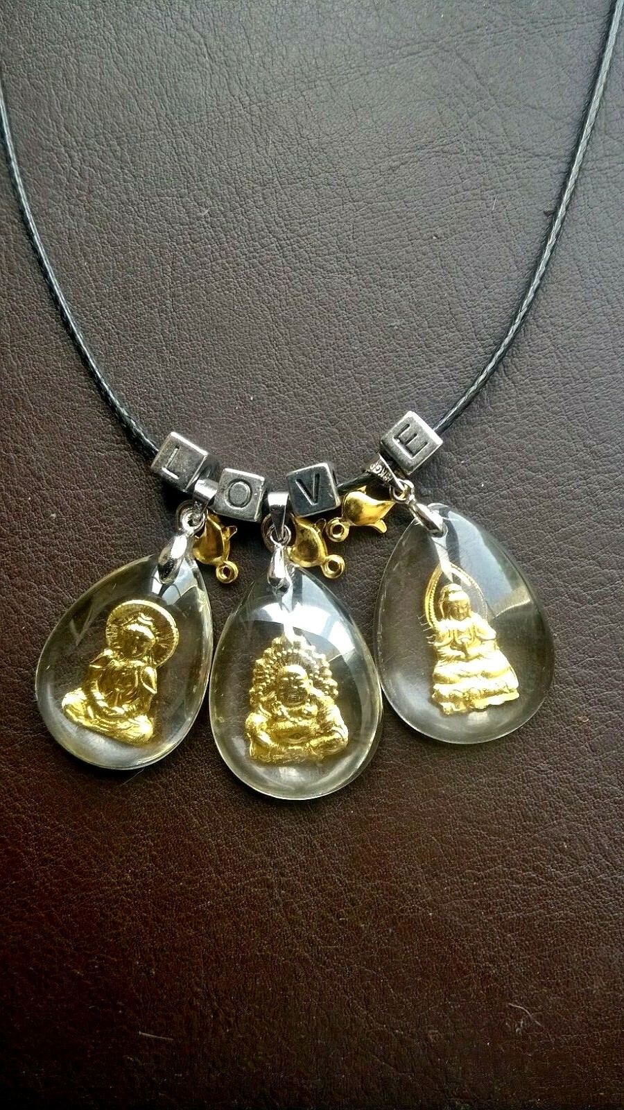 Collier 3 pendentifs or jaune pur 24 carats anti-ternissement pour peau sensible