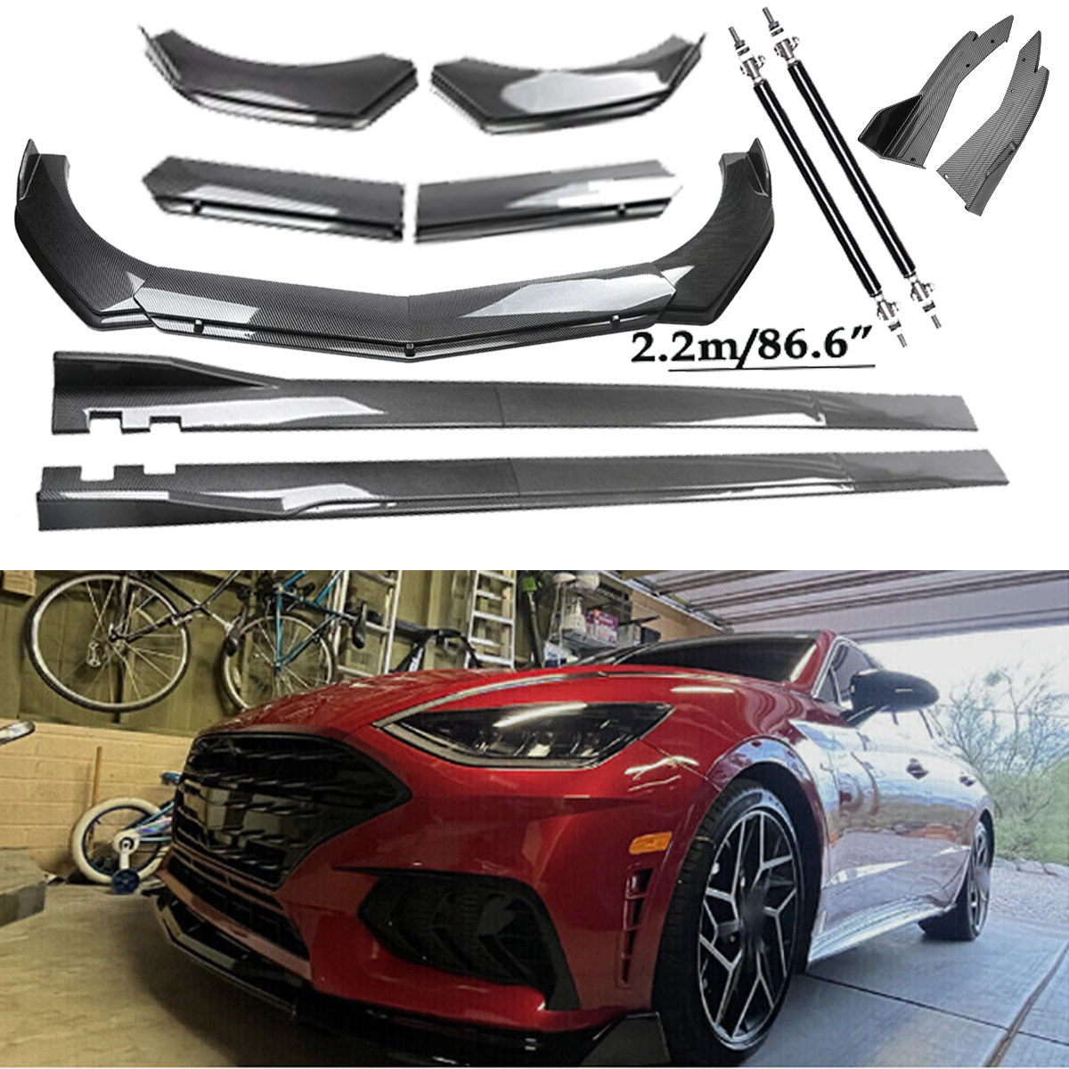 Hyundai Sonata Carbon Fiber Front Lip Spoiler Side Skirt Body Kit
