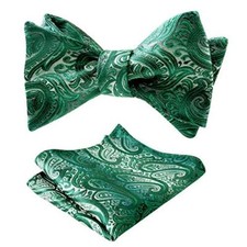 Mens Gradient Paisley Self Bow Tie and Hanky Set 4" L 2.5" W 043-dark Green
