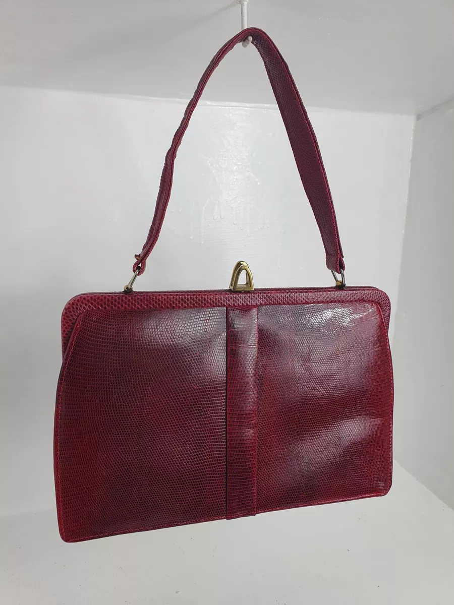 Vintage 1960s Red Lizard Mappin And Webb Handbag