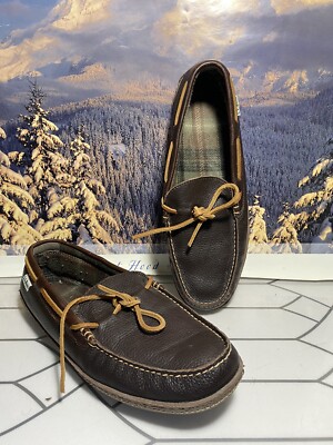 L.L. Bean Slippers Moccasins Brown Leather Shearling Lining  display picture 2