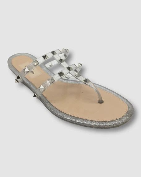 451 Valentino Garavani Women Silver Rockstud Jelly Sandal Shoe Size EU 40 US 10
