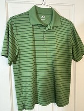 TOP FLITE MENS GREEN STRIPED GOLF SHIRT - SIZE MEDIUM