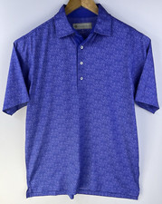 Donald Ross Sportswear Floral Blue Stretch Short Sleeve Golf Polo Shirt Men's M