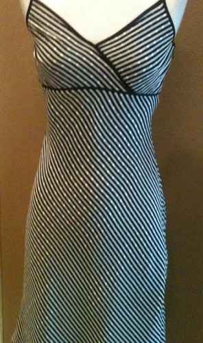 Y2K Ann Taylor 0 XS 100% Silk Striped Babydoll Polkadot Spaghetti Strap Dress - Picture 8 of 8