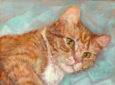 BCB Orange Tabby Cat Print of Hand Painted Portrait, Memorial 2.5 x 3.5 Inches