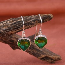 Love Heart Dangle Earring 925 Silver Heart Shape Diopside Jewelry For Women