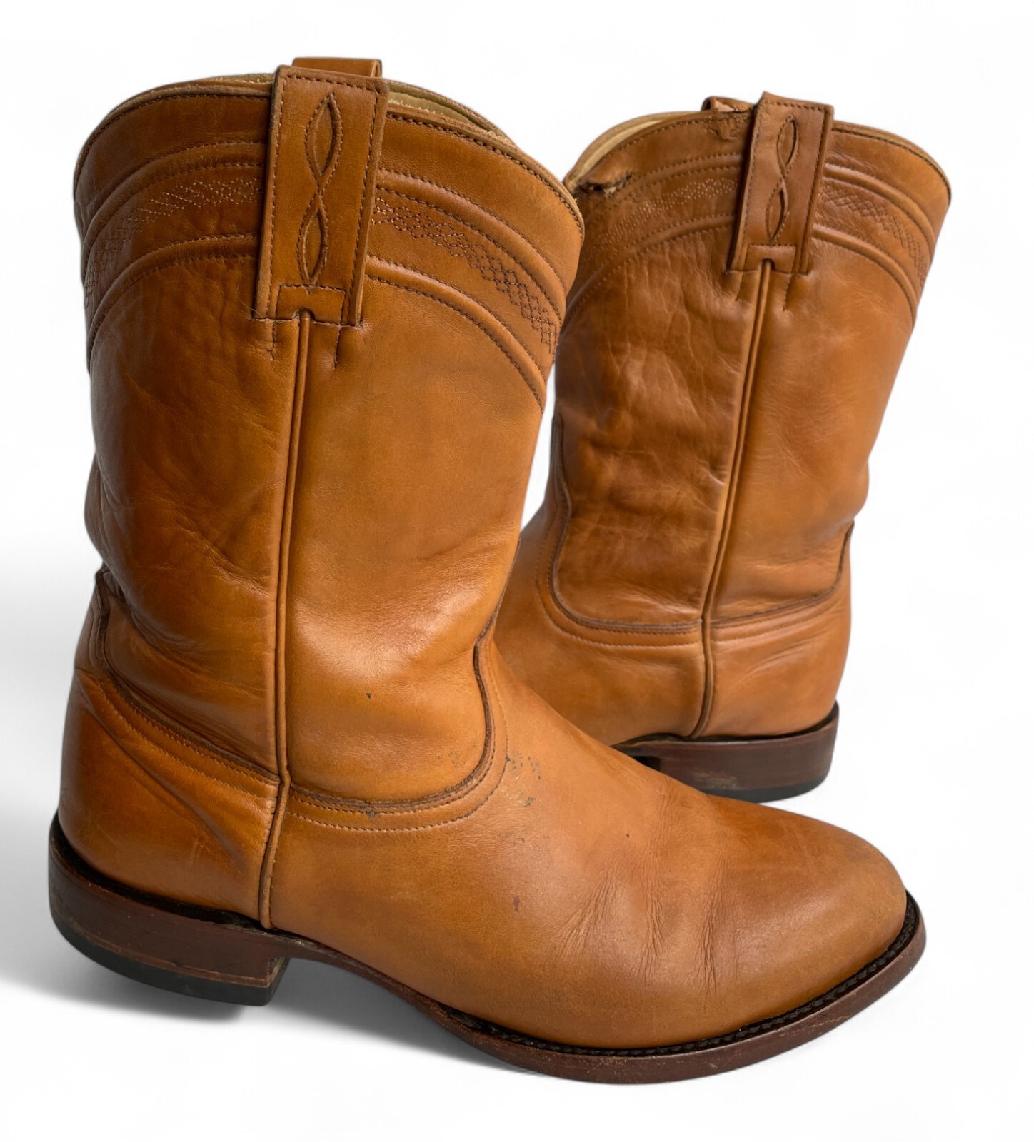 JRC & Sons Mens 9.5 D Carmel Brown Leather Roper Western Cowboy Boots 0720