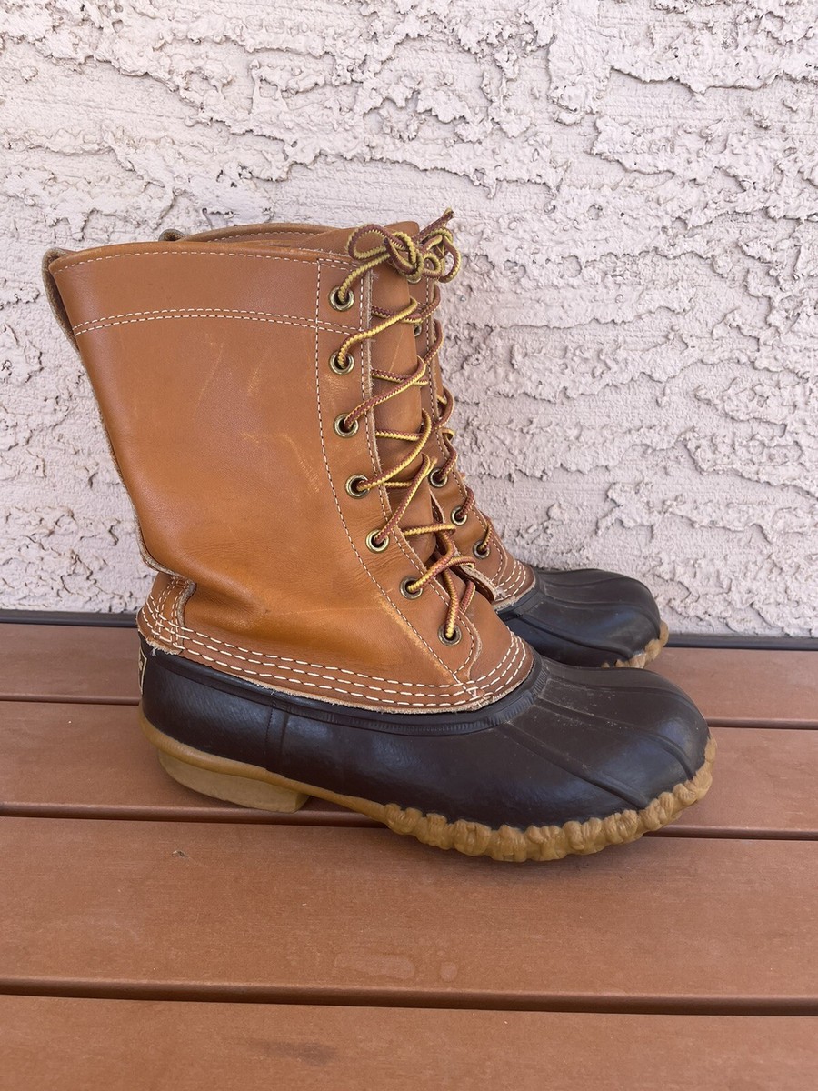 LL Bean The Bean Duck Lace Up Boots Brown Leather Rubber Size 8 Vintage Snow LL Bean Thinsulate Duck Boots 8 DM Brown Leather Upper  main image 4