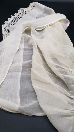 2 Antique Half Aprons Handkerchief Cotton Sheer & Lace Trim Tie Back #1 - Picture 9 of 24