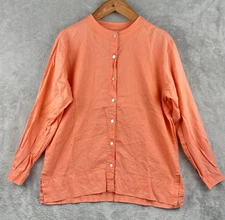 Talbots 100% Linen Button Down Shirt Women's Medium Coral Orange Vintage