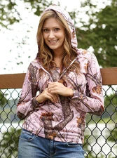 Mossy Oak Pink Camo Ladies Hooded Shirt, Pullover Hoodie