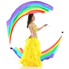 2 PCS Multi-Color Dance Silk Veil Poi 2.5x0.9M Fits 98.43x35.43 Inch Dance