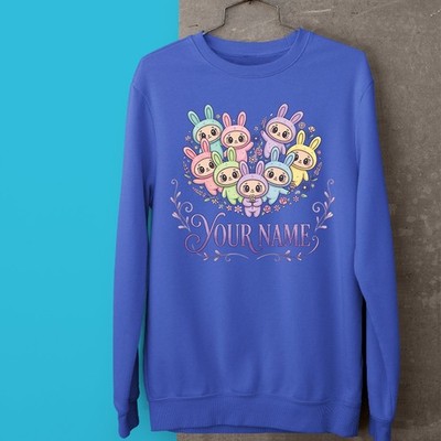 Personalised Custom Name Bunny Sweatshirt Cute Cartoon Rabbits Kids Easter Gift